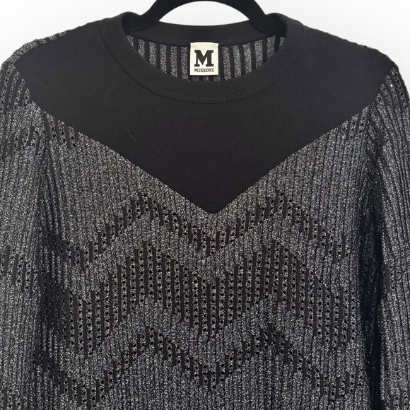 MISSONI $745 Retail Bicolor Mesh Long Sleeve Lurex Dress, Size 38 (US 6/8) - Picture 6 of 16